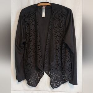Chico's Women's Laser-cut Faux Suede Open Front Jacket-Size L 12-14 (Chico 2)